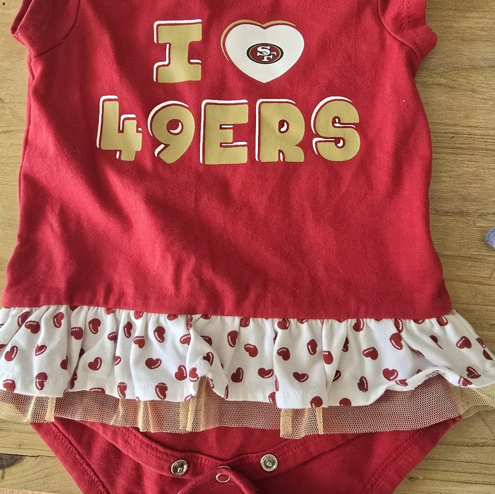 Red 49ers Baby Onesie with Heart Ruffle